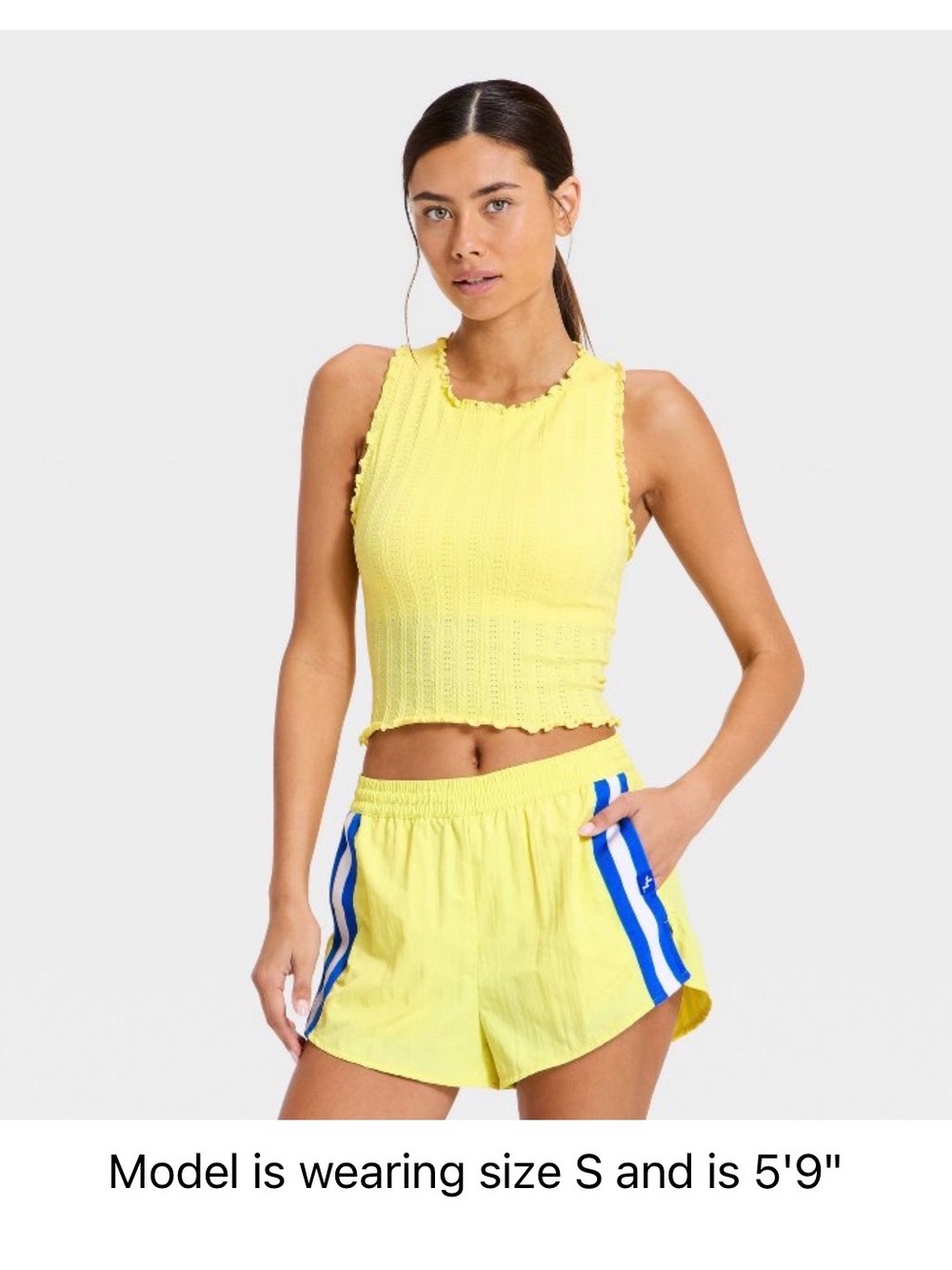 JoyLab ribbed seamless support tank top Light Blue Knit Ruffled Tank Top - large - Picture 9 of 9